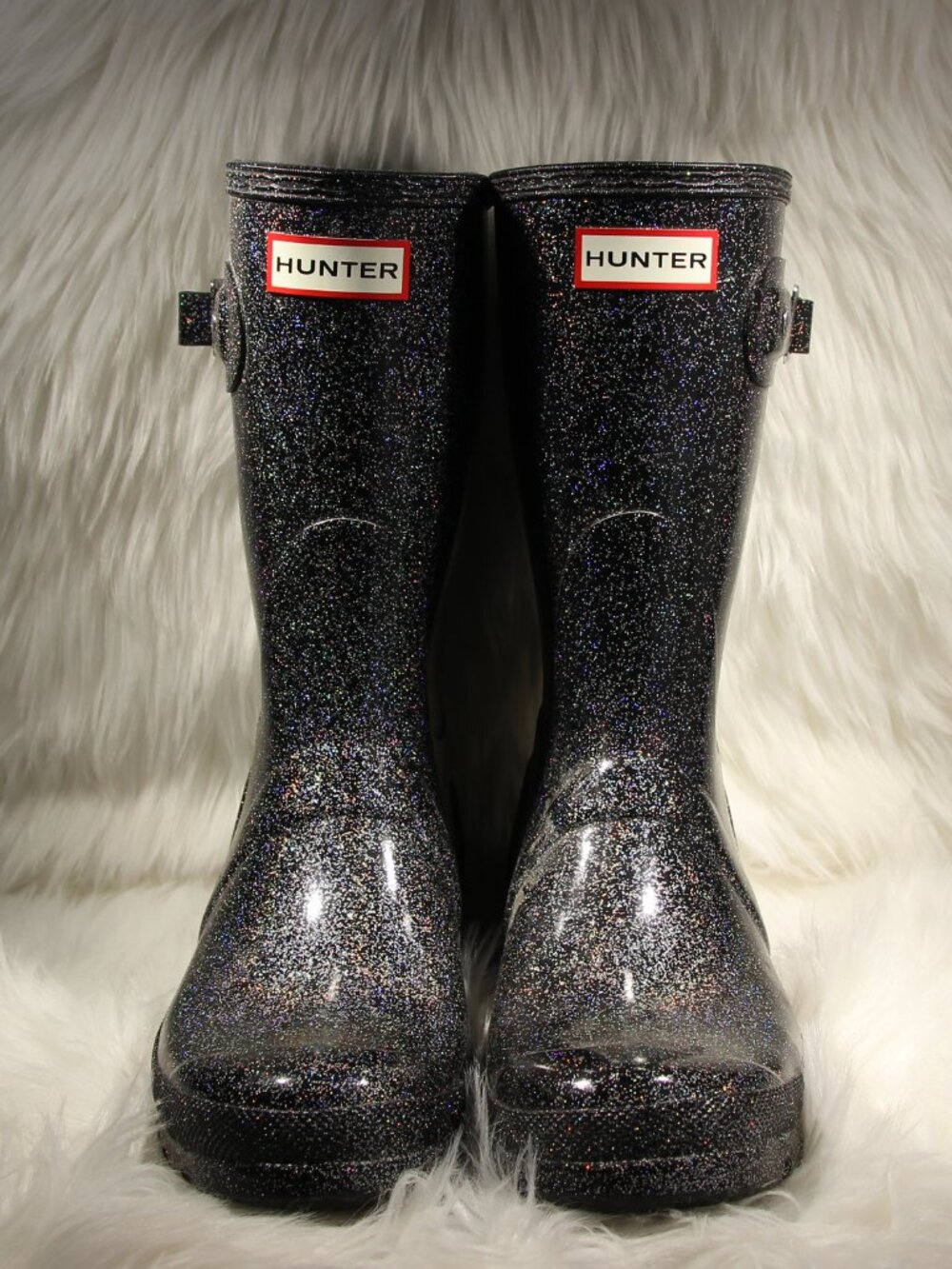 Hunter Women’s Starcloud Rain Boots Black Glitter US8 - EU39 - See Video - Picture 6 of 11
